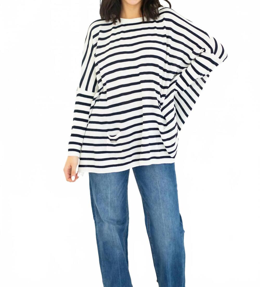NEW MERSEA catalina crewneck sweater in navy/white stripe